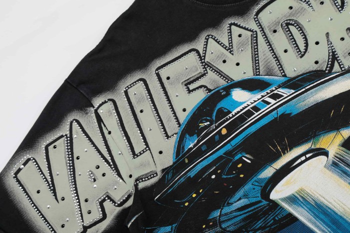 Bling Rhinestone Top Letter Vintage UFO Cowgirl Alien Desert Full Print Tee 29305175