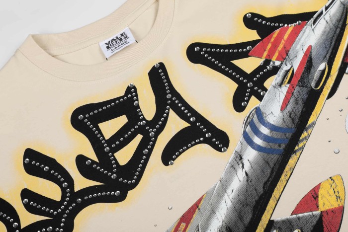 Bling Rhinestone Top Graffiti Font Vintage Space Rocket Rider Full Front Print Washed Tee 2 colors 29305180