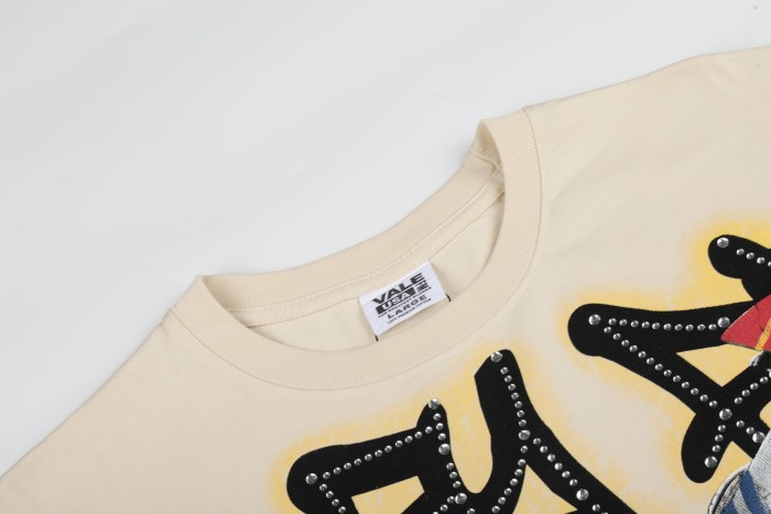 Bling Rhinestone Top Graffiti Font Vintage Space Rocket Rider Full Front Print Washed Tee 2 colors 29305180
