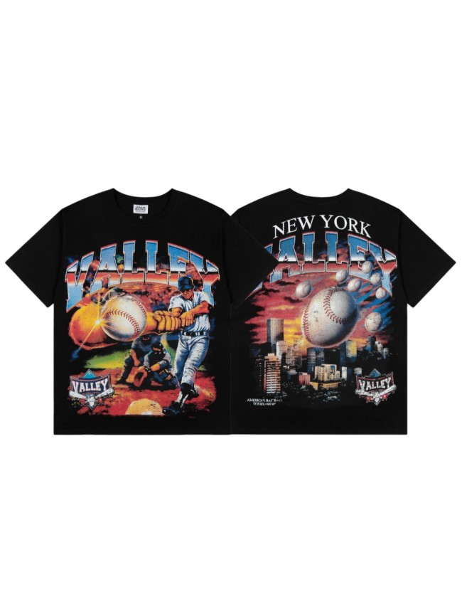 Vintage Baseball Full Print Gradient 3D Letter Front Batter Back New York City Print Tee 29305195