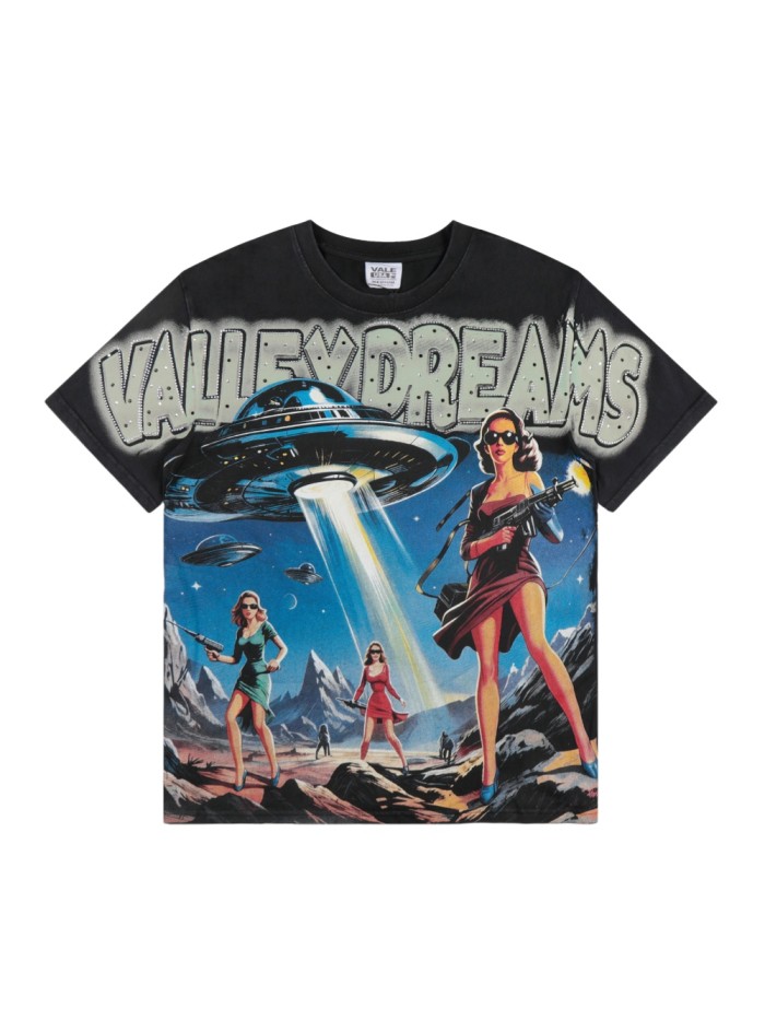 Bling Rhinestone Top Letter Vintage UFO Cowgirl Alien Desert Full Print Tee 29305175