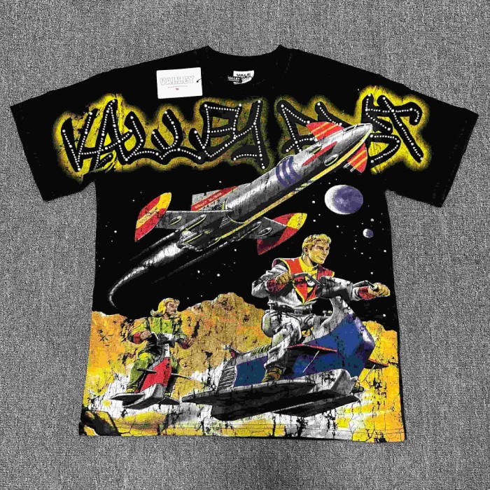 Bling Rhinestone Top Graffiti Font Vintage Space Rocket Rider Full Front Print Washed Tee 2 colors 29305180