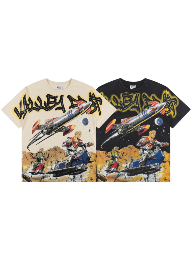 Bling Rhinestone Top Graffiti Font Vintage Space Rocket Rider Full Front Print Washed Tee 2 colors 29305180