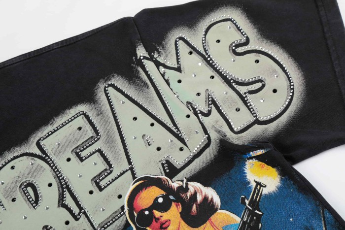 Bling Rhinestone Top Letter Vintage UFO Cowgirl Alien Desert Full Print Tee 29305175