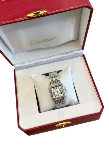 Panthère Series Fully Paved Round Diamonds Steel Bracelet Quartz Watch【Dial size: 24x28 mm】2 colors 29303920