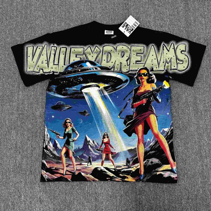 Bling Rhinestone Top Letter Vintage UFO Cowgirl Alien Desert Full Print Tee 29305175