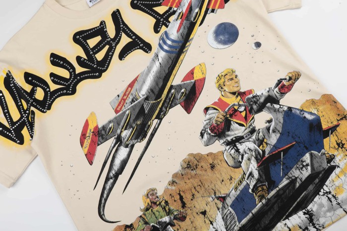 Bling Rhinestone Top Graffiti Font Vintage Space Rocket Rider Full Front Print Washed Tee 2 colors 29305180