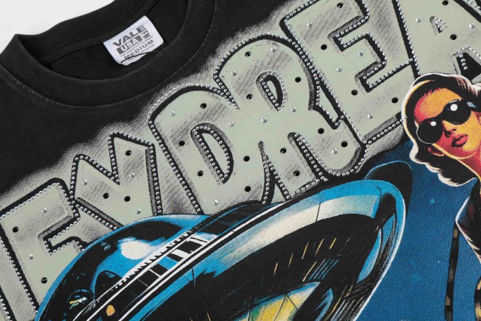 Bling Rhinestone Top Letter Vintage UFO Cowgirl Alien Desert Full Print Tee 29305175