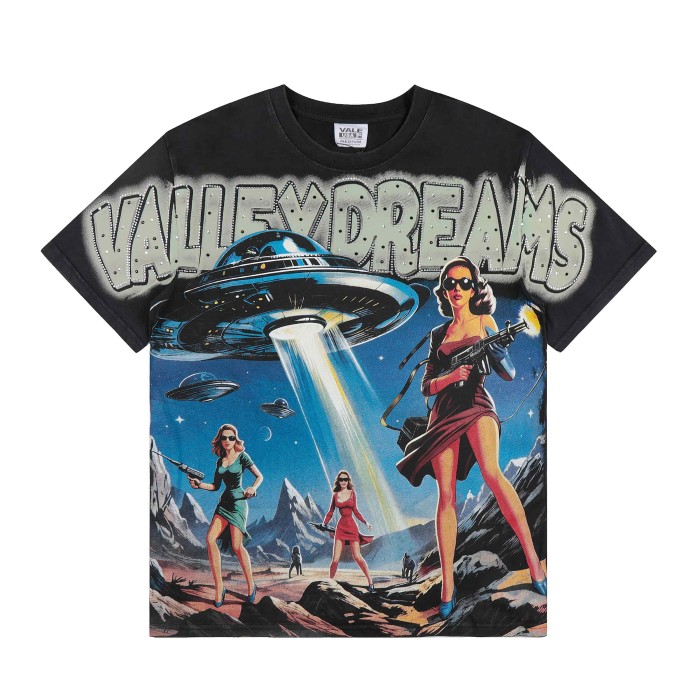 Bling Rhinestone Top Letter Vintage UFO Cowgirl Alien Desert Full Print Tee 29305175