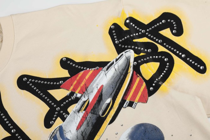 Bling Rhinestone Top Graffiti Font Vintage Space Rocket Rider Full Front Print Washed Tee 2 colors 29305180
