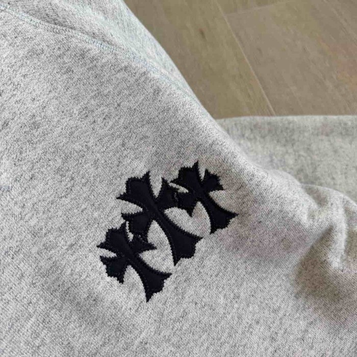 1:1 quality version Triple Cross Patch Embroidery Grey Flocking Hoodie 29306317
