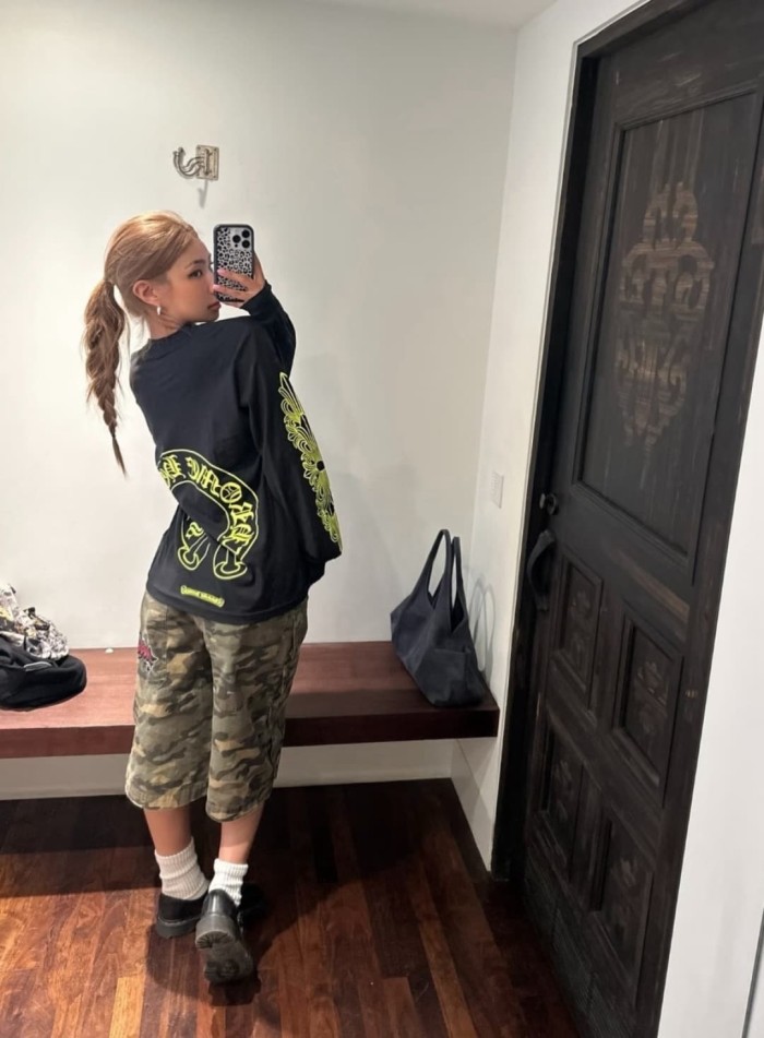 1:1 quality version Back Fluorescent Yellow-Green Horseshoe Print Long Sleeve T-Shirt 2 colors 29306218