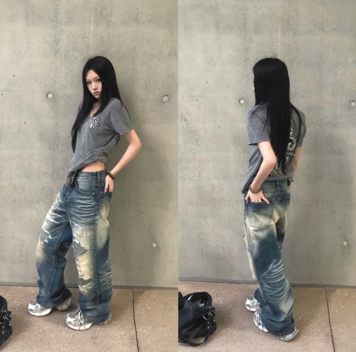 1:1 quality version Camo Crack Sword Vine V Neck Print Tee 2 colors for girls 29306362