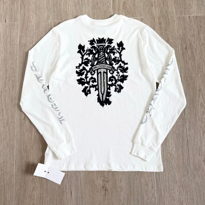 1:1 quality version Sword Vine Sanskrit Silver Foil Glitter Long Sleeve T-Shirt 2 colors 29306219