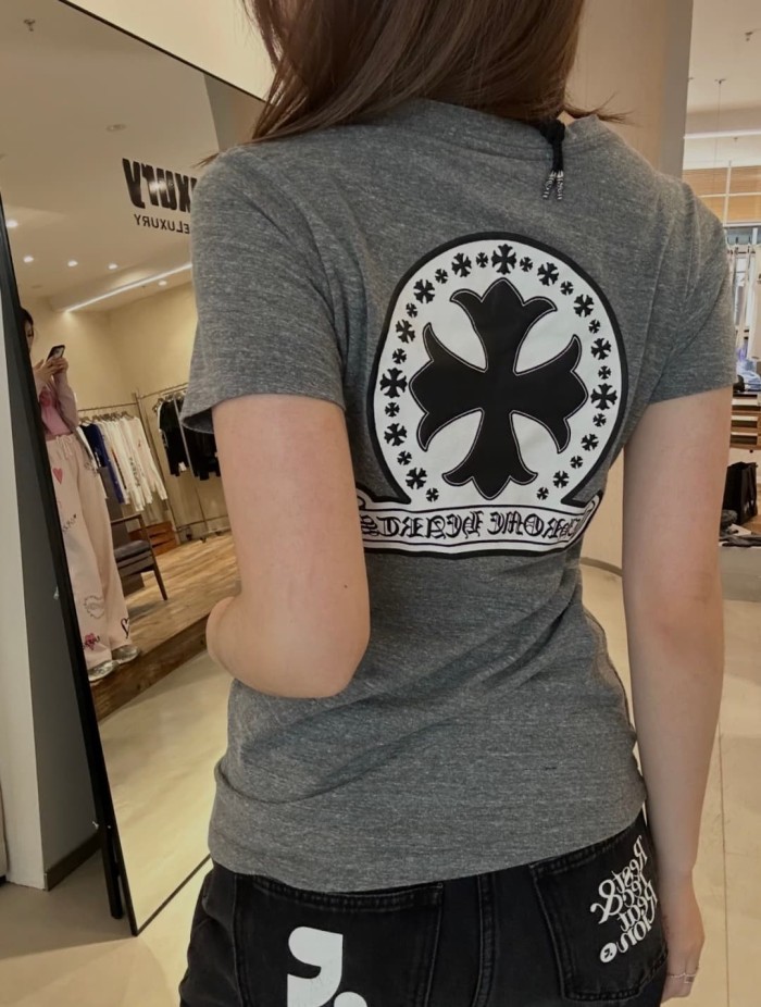 1:1 quality version Round Cross Flower Print On Back V Neck Tee for girls 29306364