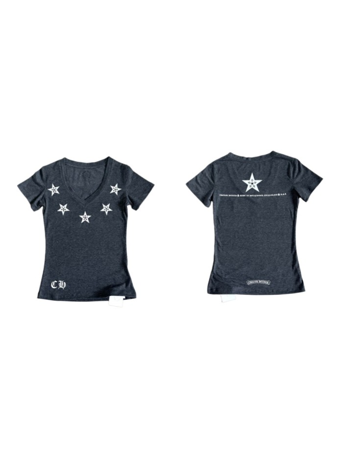 1:1 quality version Pentagram Sanskrit Slogan V Neck Print Tee for girls 29306366