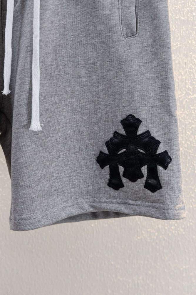 Streetwear Leather Cross Patch Applique Embroidery Elastic Drawstring Baggy Sweat Shorts 2 colors 29306496
