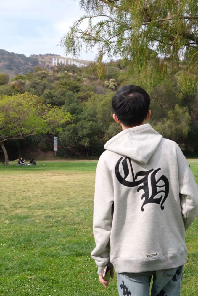 1:1 quality version Triple Cross Patch Embroidery Grey Flocking Hoodie 29306317