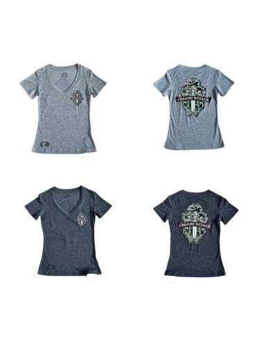 1:1 quality version Camo Crack Sword Vine V Neck Print Tee 2 colors for girls 29306362