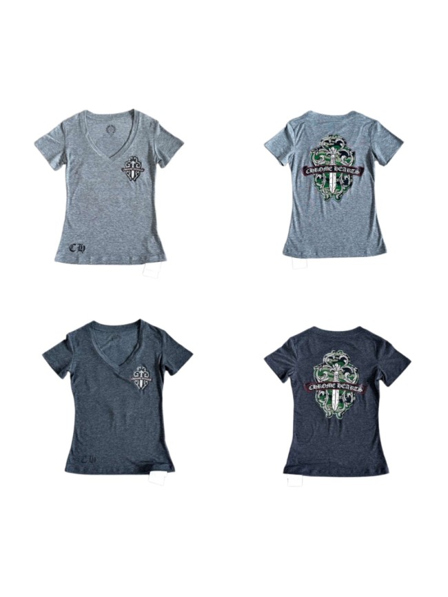 1:1 quality version Camo Crack Sword Vine V Neck Print Tee 2 colors for girls 29306362