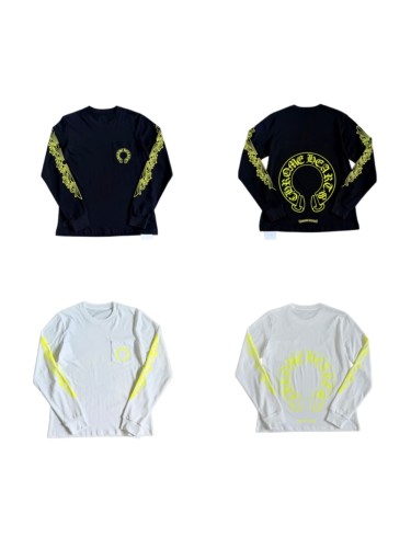 1:1 quality version Back Fluorescent Yellow-Green Horseshoe Print Long Sleeve T-Shirt 2 colors 29306218