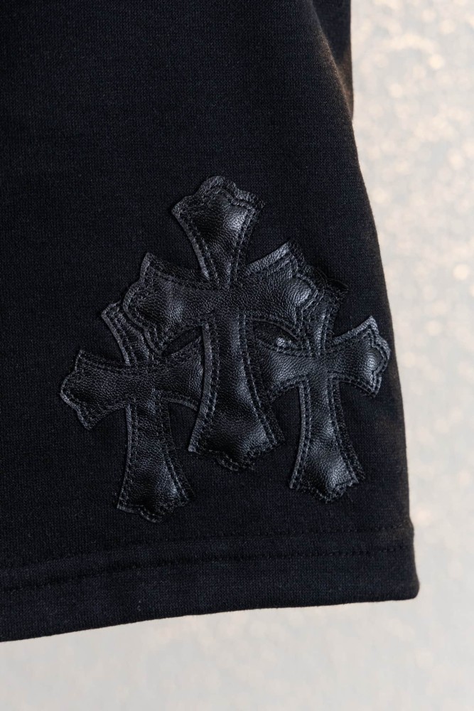 Streetwear Leather Cross Patch Applique Embroidery Elastic Drawstring Baggy Sweat Shorts 2 colors 29306496