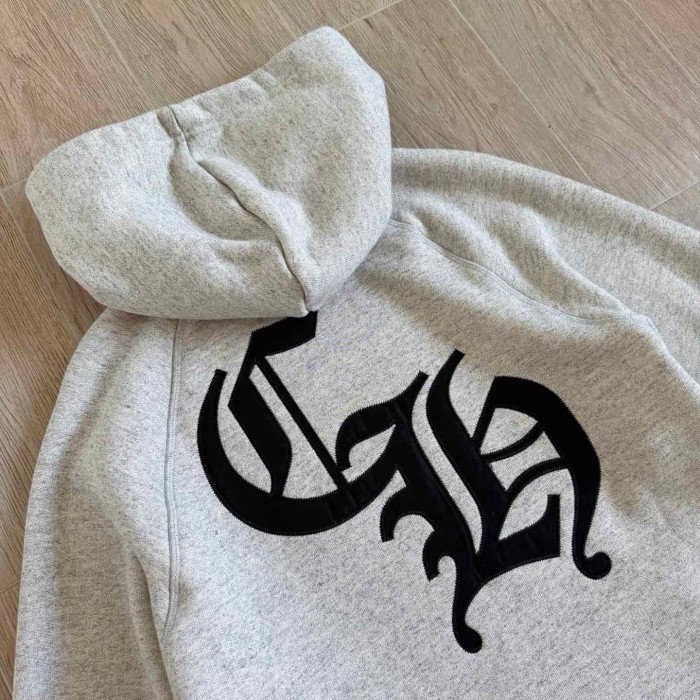 1:1 quality version Triple Cross Patch Embroidery Grey Flocking Hoodie 29306317
