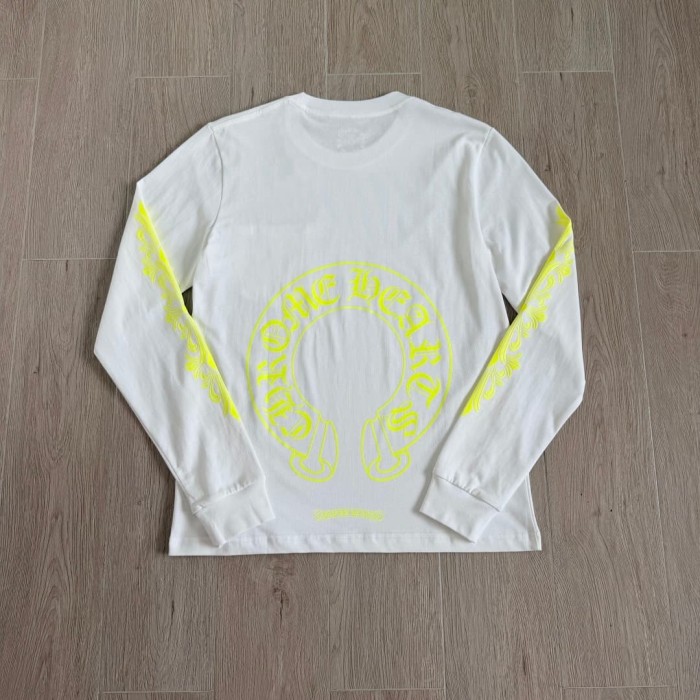 1:1 quality version Back Fluorescent Yellow-Green Horseshoe Print Long Sleeve T-Shirt 2 colors 29306218