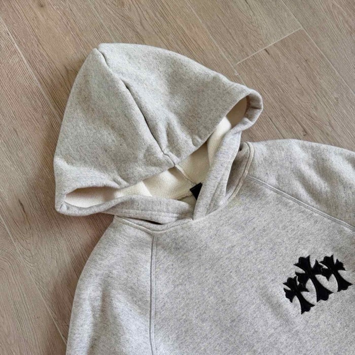 1:1 quality version Triple Cross Patch Embroidery Grey Flocking Hoodie 29306317