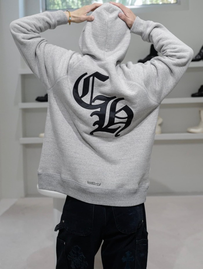 1:1 quality version Triple Cross Patch Embroidery Grey Flocking Hoodie 29306317