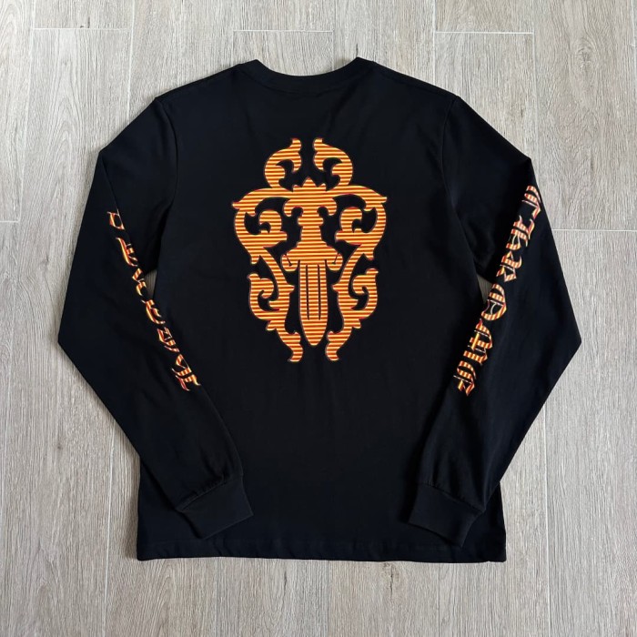1:1 quality version Sword Vine Stripe Color Block Sanskrit Print Long Sleeve T-Shirt 29306221