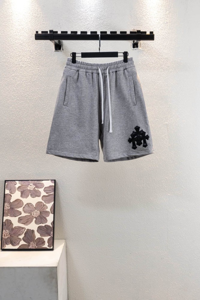 Streetwear Leather Cross Patch Applique Embroidery Elastic Drawstring Baggy Sweat Shorts 2 colors 29306496