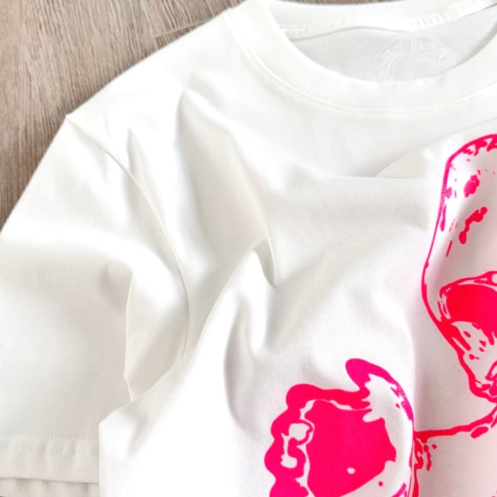 1:1 quality version Fluorescent Pink Skull Print Tee 2 colors 29306212