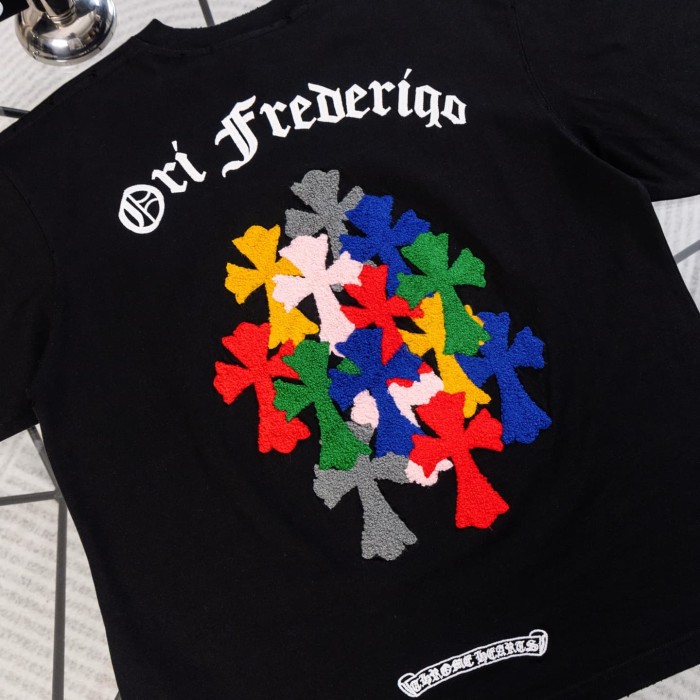 1:1 quality version Small Multi Color Cross Patch Back Cluster Colorful Cross Chenille Embroidery Gothic Letter  T-shirt 2 colors 29306549
