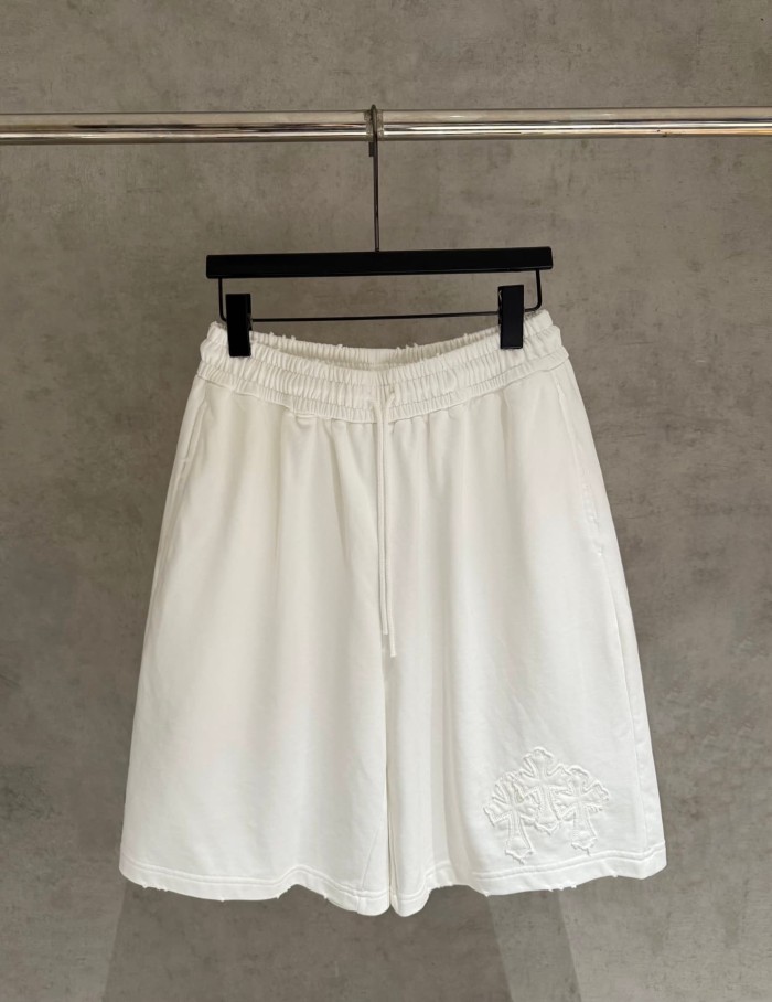 Gothic Streetwear Raw Edge Applique Cross Embroidery Elastic Drawstring Baggy Sweat Shorts 2 colors 29306483