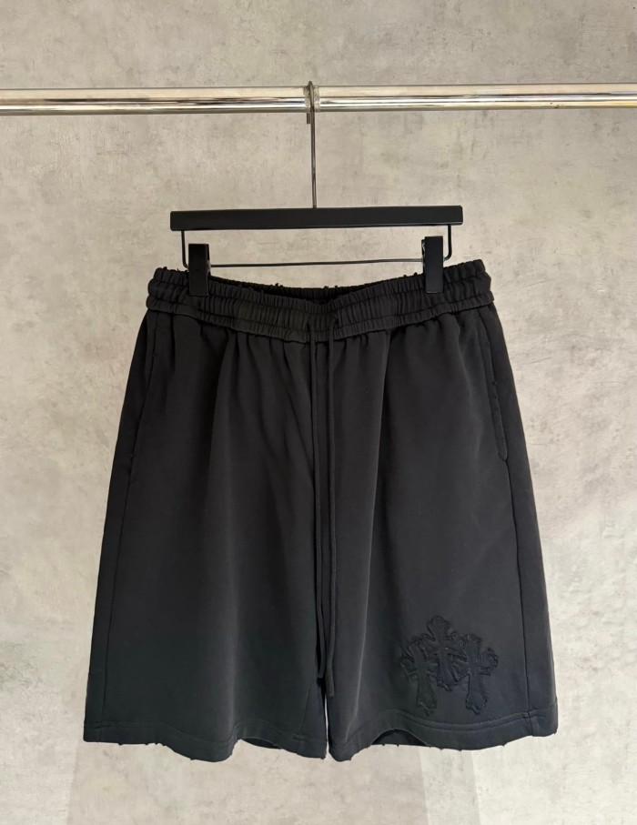 Gothic Streetwear Raw Edge Applique Cross Embroidery Elastic Drawstring Baggy Sweat Shorts 2 colors 29306483
