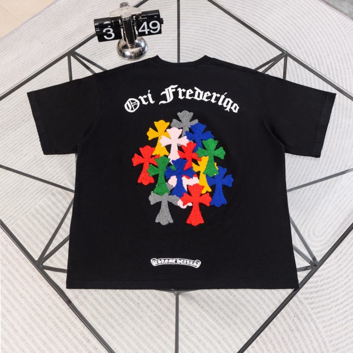 1:1 quality version Small Multi Color Cross Patch Back Cluster Colorful Cross Chenille Embroidery Gothic Letter  T-shirt 2 colors 29306549