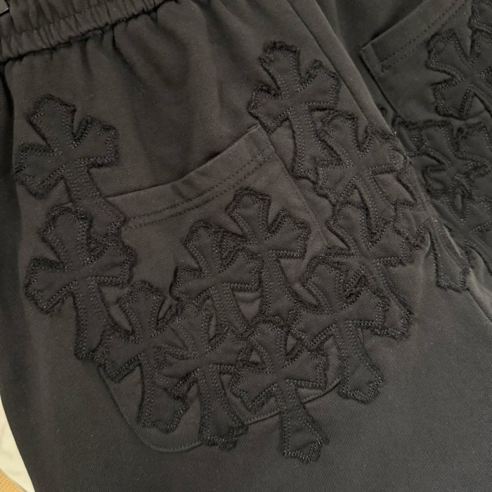 Gothic Streetwear Raw Edge Applique Cross Embroidery Elastic Drawstring Baggy Sweat Shorts 2 colors 29306483