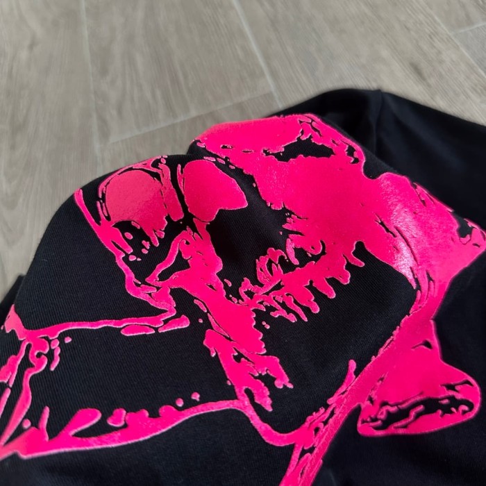 1:1 quality version Fluorescent Pink Skull Print Tee 2 colors 29306212