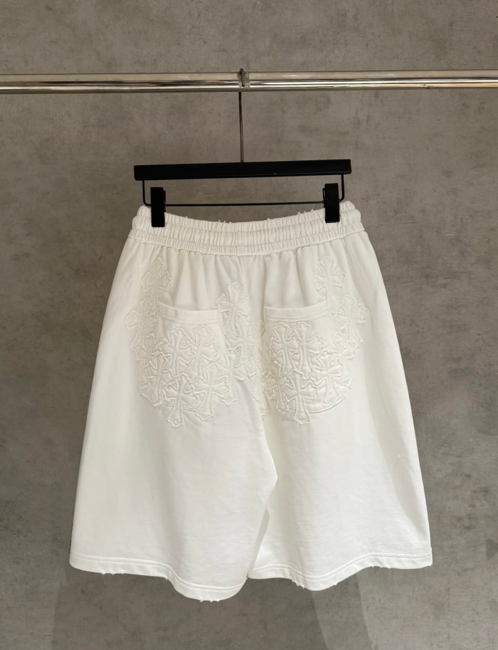 Gothic Streetwear Raw Edge Applique Cross Embroidery Elastic Drawstring Baggy Sweat Shorts 2 colors 29306483