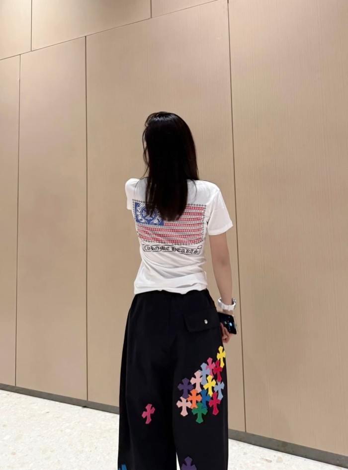 1:1 quality version Horseshoe USA Flag Neck Print Tee 2 colors for girls 29306369