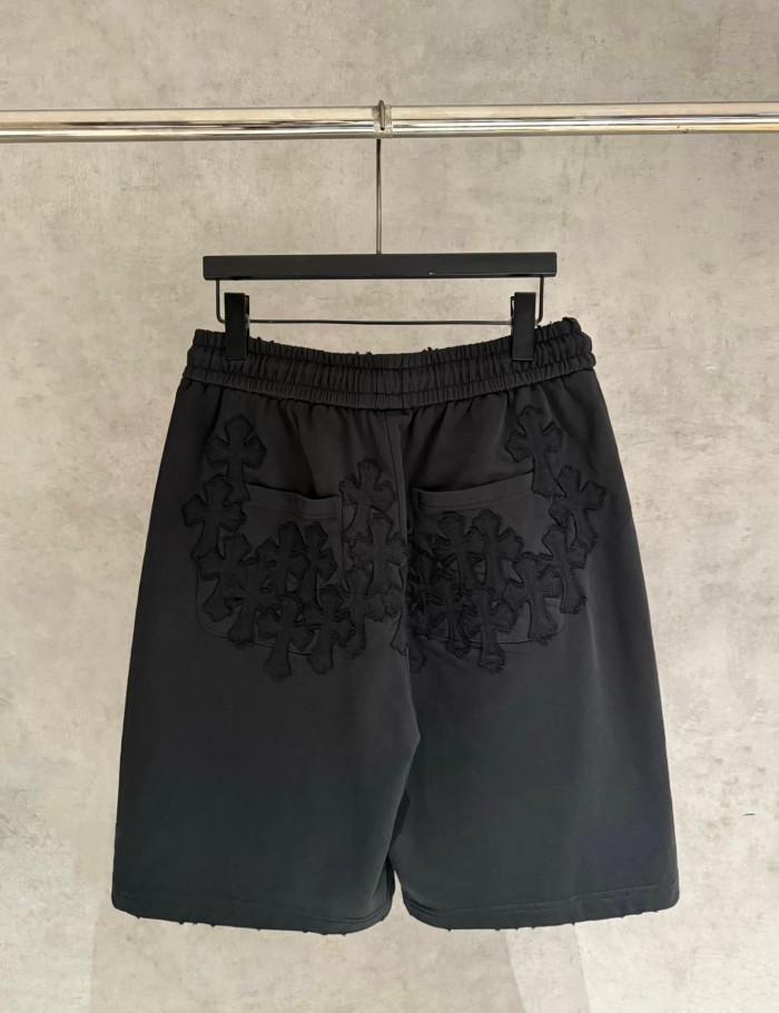 Gothic Streetwear Raw Edge Applique Cross Embroidery Elastic Drawstring Baggy Sweat Shorts 2 colors 29306483