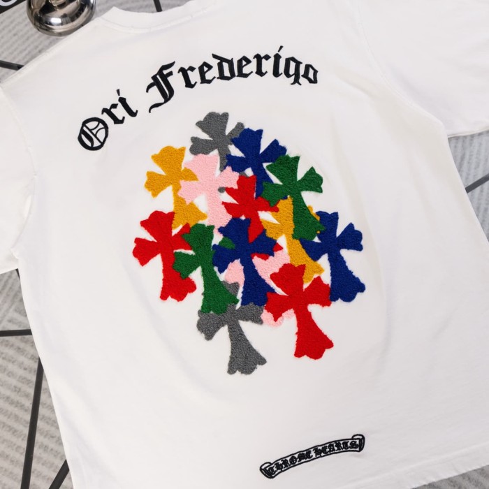 1:1 quality version Small Multi Color Cross Patch Back Cluster Colorful Cross Chenille Embroidery Gothic Letter  T-shirt 2 colors 29306549