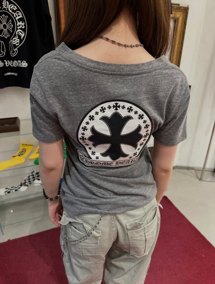 1:1 quality version Round Cross Flower Print On Back V Neck Tee for girls 29306364