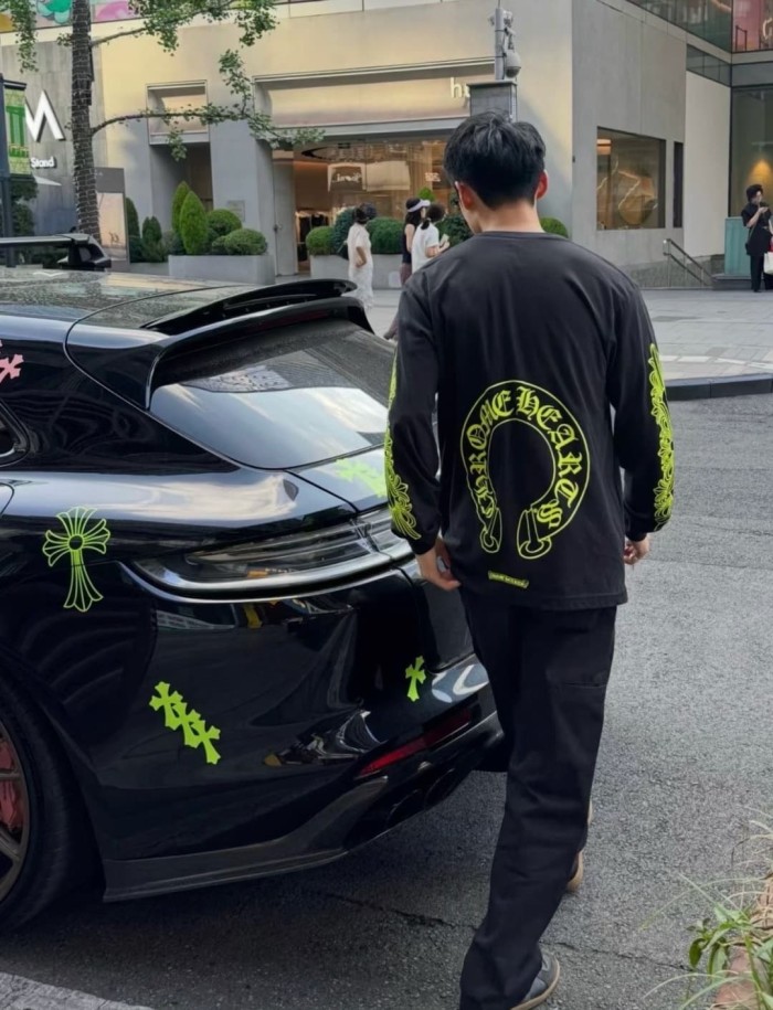1:1 quality version Back Fluorescent Yellow-Green Horseshoe Print Long Sleeve T-Shirt 2 colors 29306218
