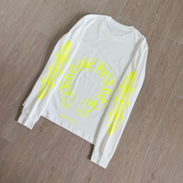 1:1 quality version Back Fluorescent Yellow-Green Horseshoe Print Long Sleeve T-Shirt 2 colors 29306218