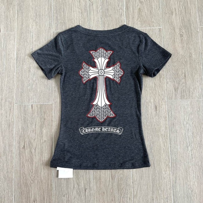 1:1 quality version Window Grille Cross Print On Back V Neck Tee for girls 29306363