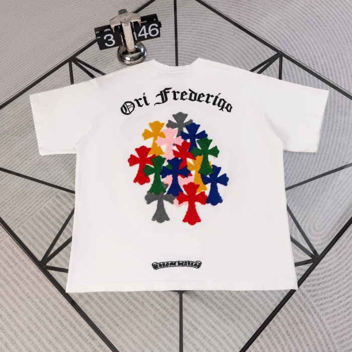 1:1 quality version Small Multi Color Cross Patch Back Cluster Colorful Cross Chenille Embroidery Gothic Letter  T-shirt 2 colors 29306549