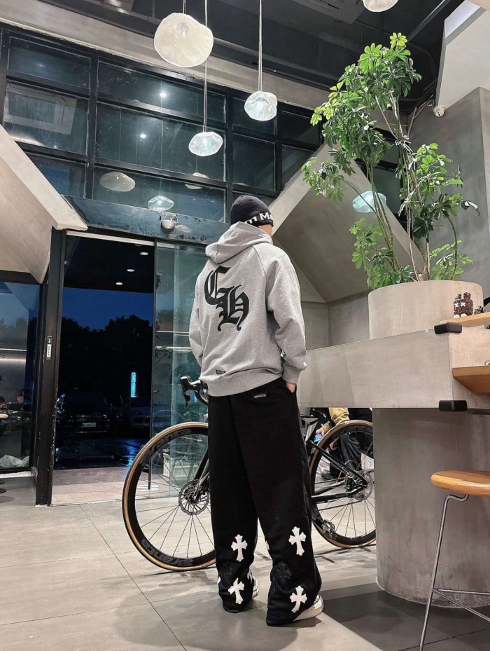 1:1 quality version Triple Cross Patch Embroidery Grey Flocking Hoodie 29306317