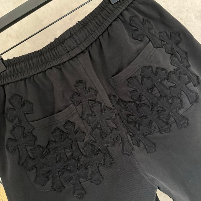 Gothic Streetwear Raw Edge Applique Cross Embroidery Elastic Drawstring Baggy Sweat Shorts 2 colors 29306483